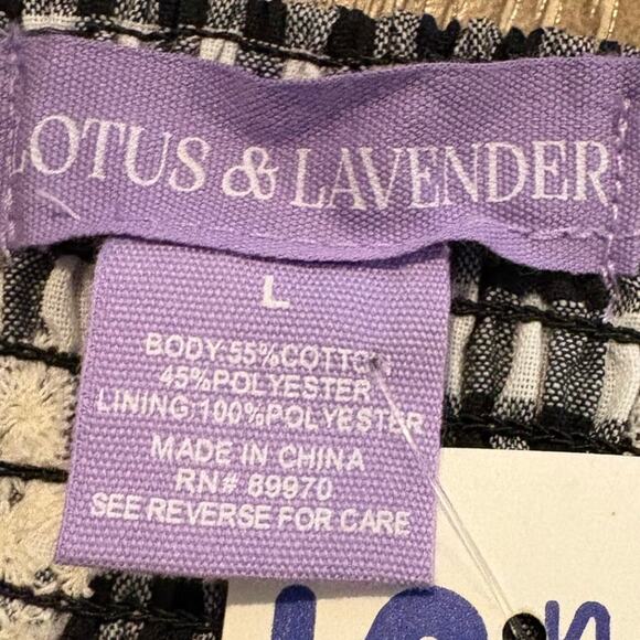 Lotus & Lavender Tan Top L Black White Gingham Floral Button Front Crop NWT - Picture 5 of 5